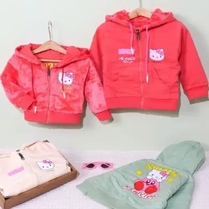 خرید سوشرت تک دخترانه کیتی خزدار دورو | سویشرت زمستانی کتان داخل خز کد 3037