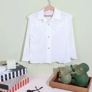 خرید شومیز سفید گیپور بوگاتی سایز 50/65 | کد 3025 با ارسال رایگان