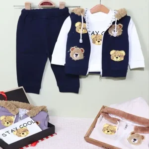 خرید سه تیکه نوزادی اسپرت پنبه‌ای (کد 8073) | ست راحت و شیک نوزاد