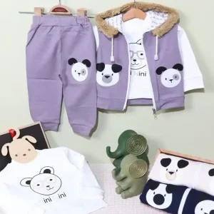 خرید سه تیکه نوزادی اسپرت پنبه‌ای (کد 8073) | ست راحت و شیک نوزاد