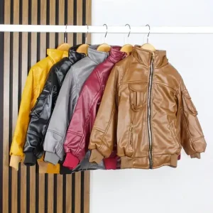 کاپشن اسپرت جیب‌دار چرم داخل خز (کد 10012) | خرید کاپشن اسپرت چرم داخل خز