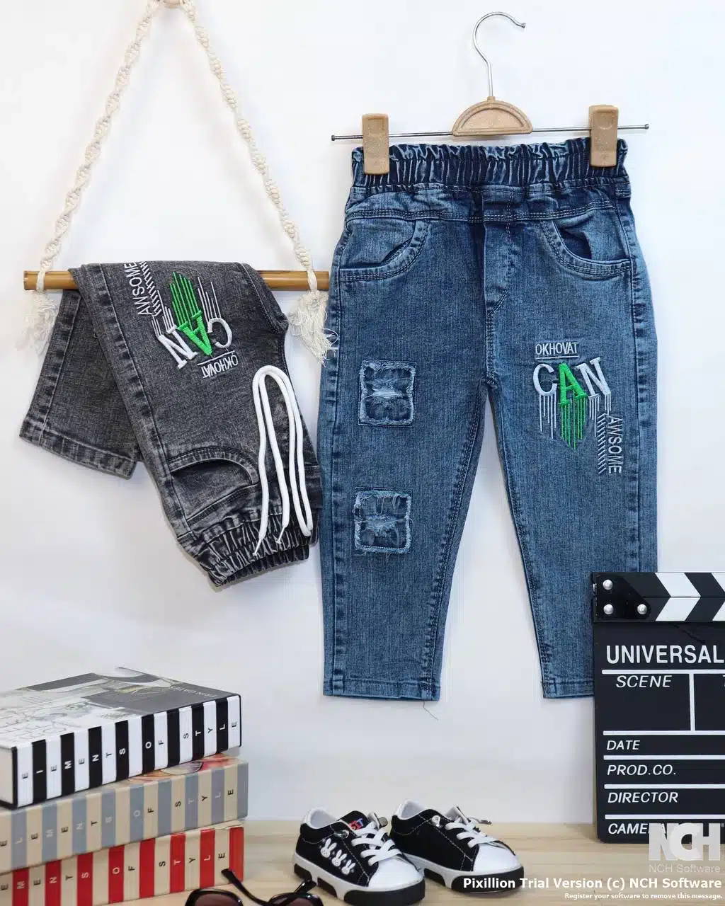 6214 شلوار لی مام پسرانه زاپدار