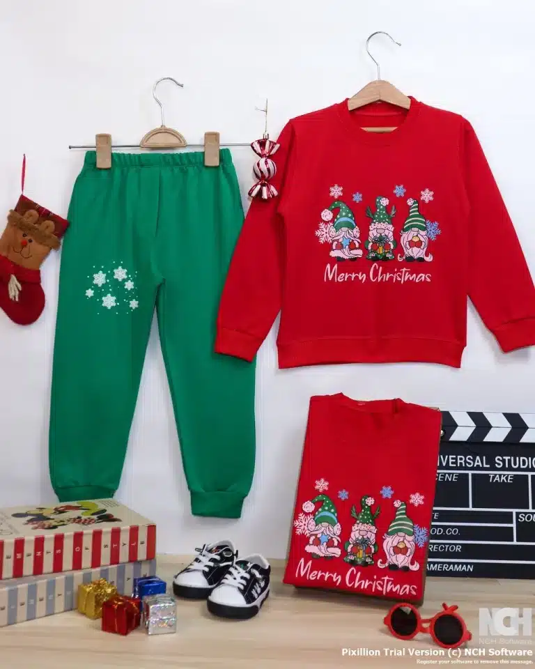 بلوز شلوار اسپرت یلدایی طرح بابانوئل