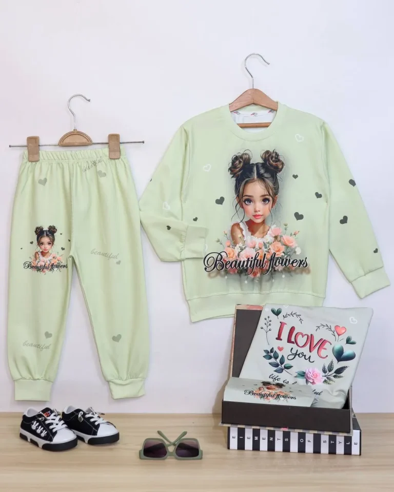 بلوز شلوار دخترانه طرح دخترک قلبی - مناسب برای دختران - کد محصول [2320/1]