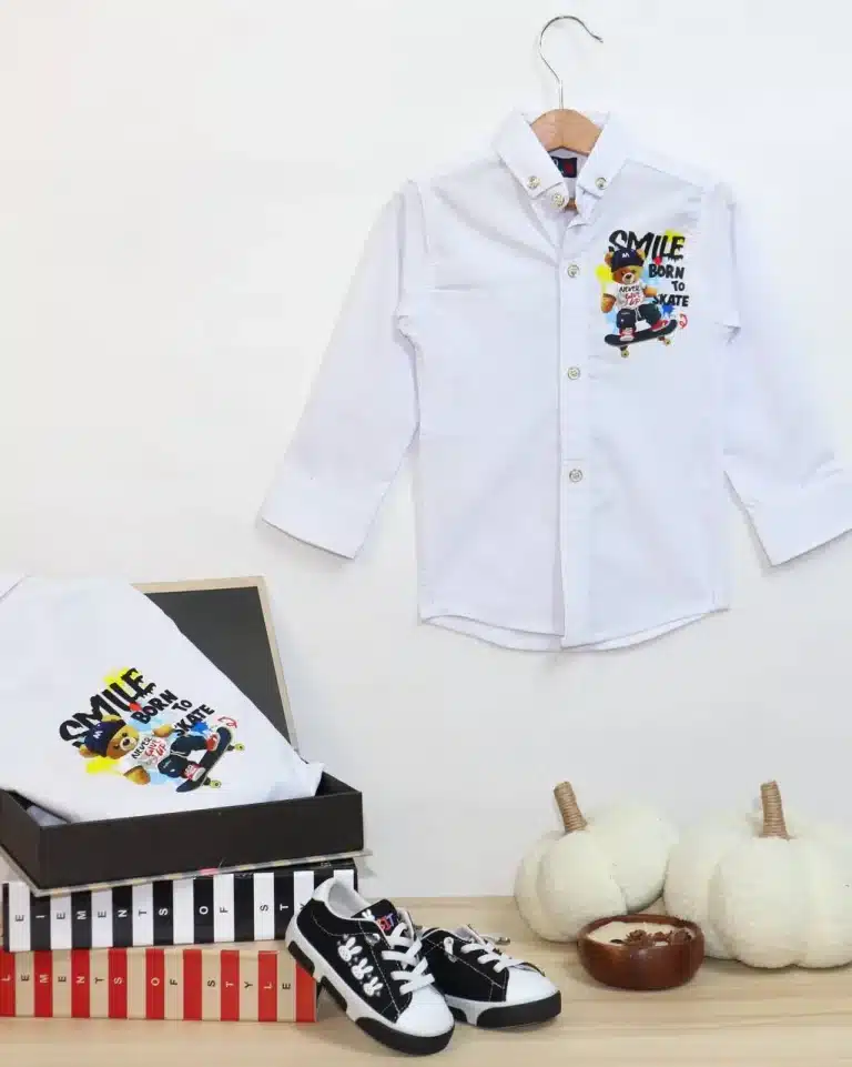 پیراهن تک پسرانه سفید طرحدار - مناسب برای پسران - کد محصول [7002]