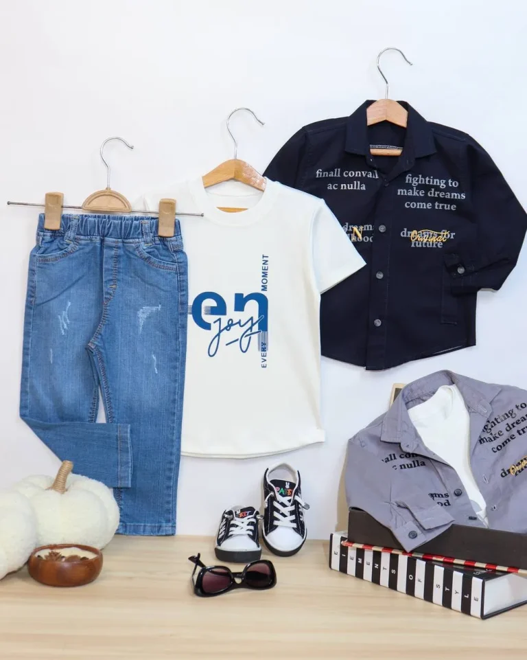 سه تیکه پسرانه کتان - مناسب برای کودکان - کد محصول [9845/9673]