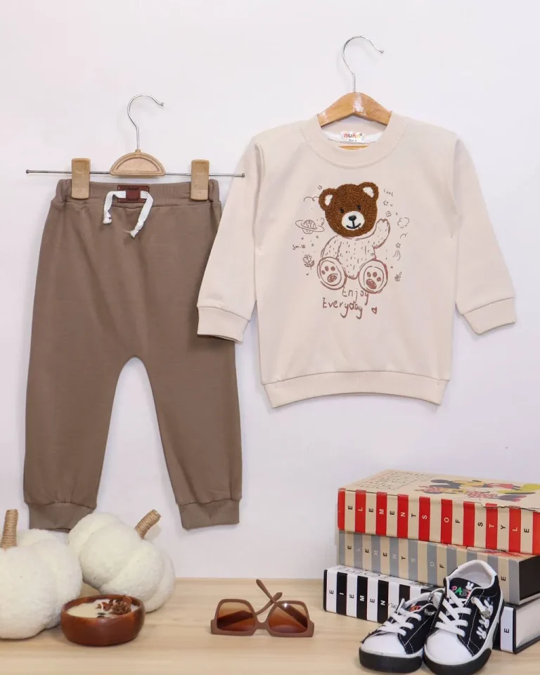 بلوز شلوار نوزادی طرح خرس - مناسب برای نوزادان - کد محصول [8072]