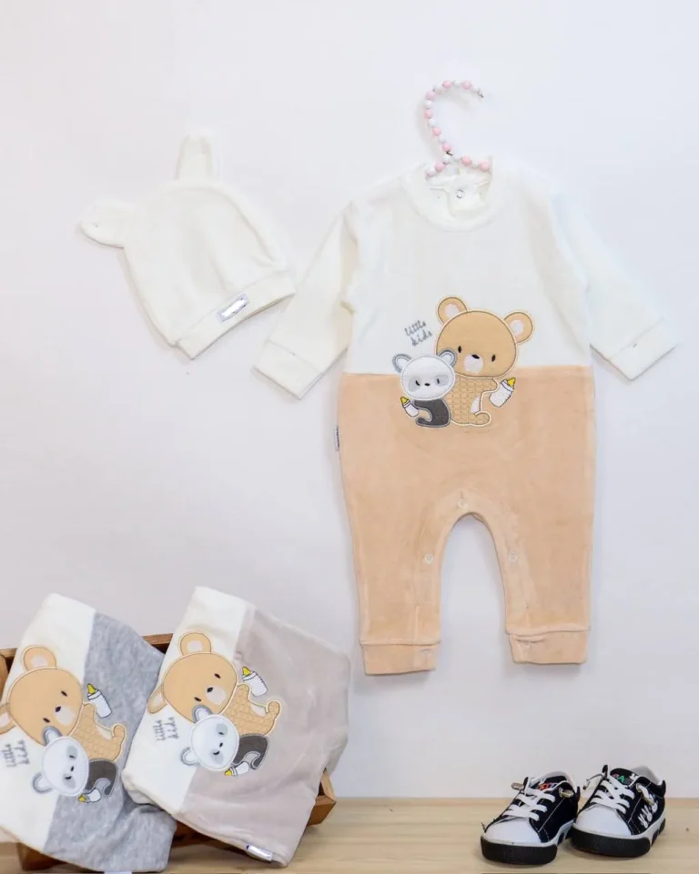 سرهمی نوزادی مخمل طرح خرس و پاندا - مناسب برای نوزادان - کد محصول [9704]