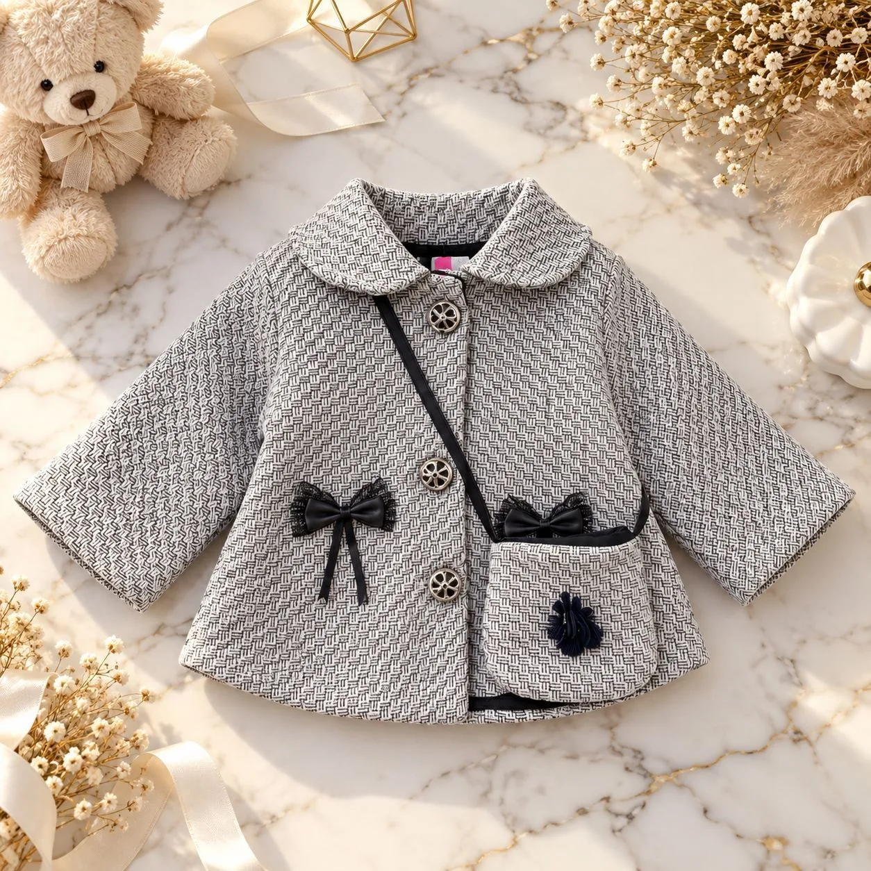 Girls' hooded jacquard cape قیمت شنل دخترانه ژاکارد کلاه دار