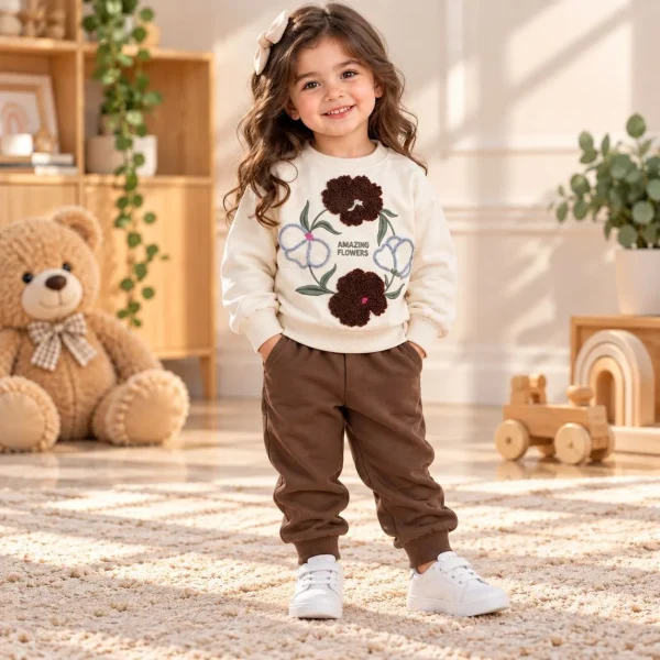بلوز شلوار بچگانه طرح گلدار برجسته