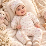 ست سرهمی و کلاه نوزادی مدل پاپیون