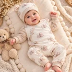 ست سرهمی نوزادی و کلاه آدمک مدل دو خرس